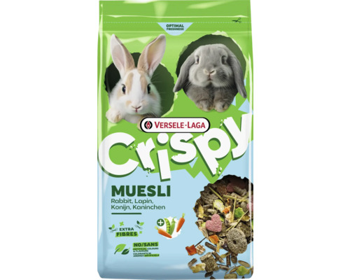 Versele-Laga Crispy Muesli pour lapins avec fibres, légumes et granulés, sans colorants ni arômes artificiels.