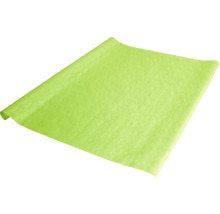Film décoratif ou papier cadeau vert clair, partiellement déroulé d'un rouleau.