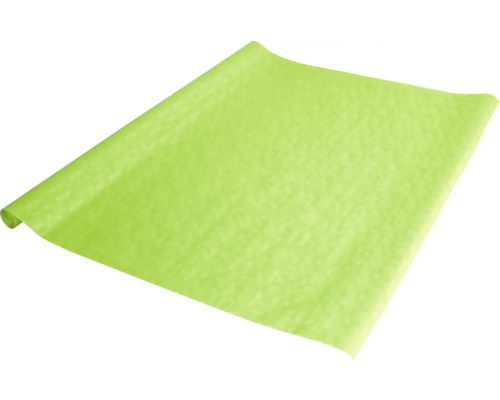 Film décoratif ou papier cadeau vert clair, partiellement déroulé d'un rouleau.