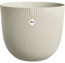 Runder Pflanztopf mit gewellter Rippenstruktur und elho Logo.