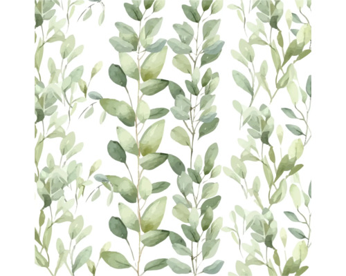 Tapetenmuster mit grünen Blättern im Aquarellstil und botanischen Motiven.
