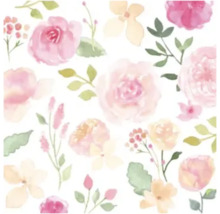 Blumenmuster im Aquarellstil mit Rosen, Blüten und Blättern.