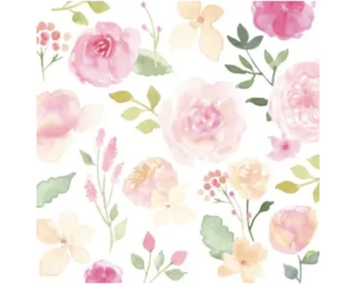 Blumenmuster im Aquarellstil mit Rosen, Blüten und Blättern.