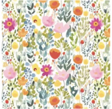 Florales Muster mit bunten Blumen und grünen Blättern.