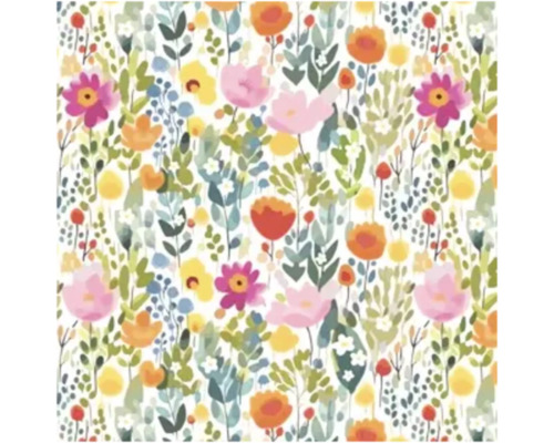 Florales Muster mit bunten Blumen und grünen Blättern.