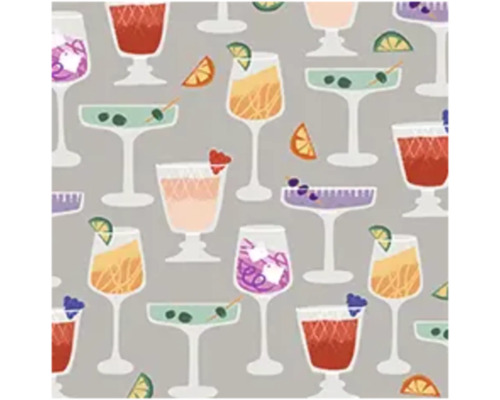 Motif avec divers verres à cocktail comme des verres à martini avec des olives et des verres avec agrumes et baies.