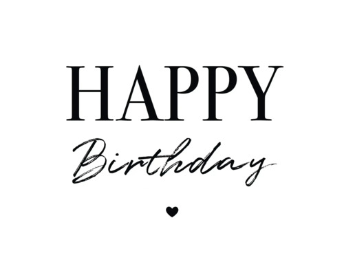Texte Happy Birthday avec un symbole de cœur.