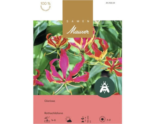 Samen Mauser Blumensamen Gloriosa Rothschildiana, bienenfreundlich, Wuchshöhe einhundertfünfzig bis zweihundert Zentimeter