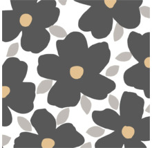 Papier peint moderne avec un grand motif floral de fleurs et de feuilles stylisées.