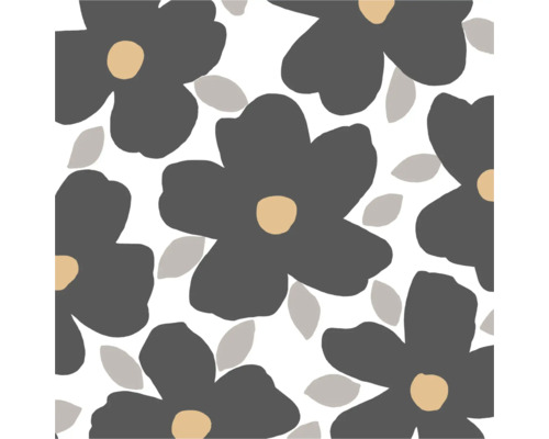 Papier peint moderne avec un grand motif floral de fleurs et de feuilles stylisées.