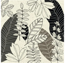 Papier peint intissé avec motif de feuilles moderne, design botanique avec différentes formes et structures de feuilles.
