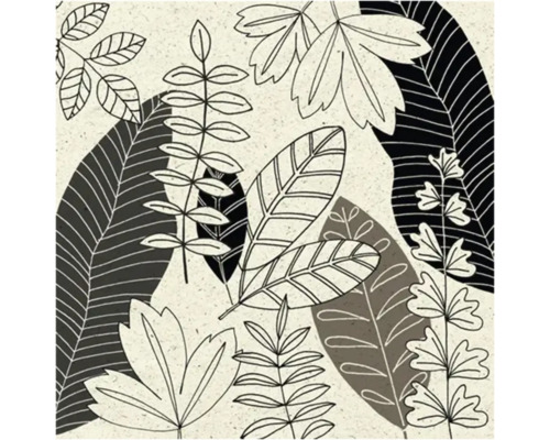 Papier peint intissé avec motif de feuilles moderne, design botanique avec différentes formes et structures de feuilles.