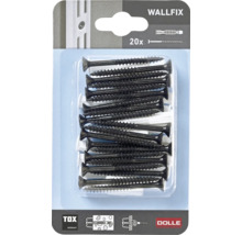 TOX Wallfix Set in Blisterverpackung mit 20 schwarzen Schrauben und 20 weißen Kunststoffdübeln. TOX Germany Logo und DOLLE Logo.