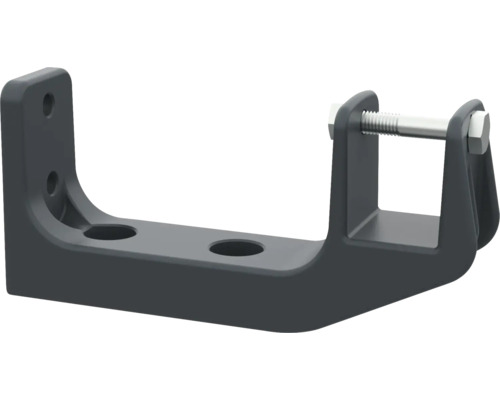 Support métallique gris foncé avec trous de fixation et un boulon hexagonal.