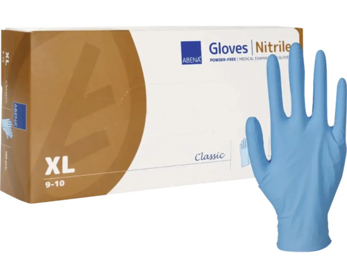 Abena Nitril-Handschuhe Classic, puderfrei, Größe XL, 9 bis 10, blaue medizinische Untersuchungshandschuhe, 100 Stück.