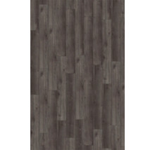 Laminatboden mit dunklem Holzdekor in Landhausdielen-Optik und sichtbarer Maserung.