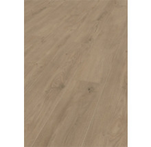 Bodenbelag aus Laminat oder Vinyl in Eichenoptik mit Holzmaserung und Astlöchern.
