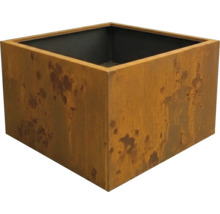 Quadratischer Pflanzkübel aus Corten-Stahl mit Rost-Optik.