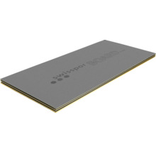 Trois panneaux de construction Swisspor de 4 millimètres d'épaisseur avec surface structurée pour carrelage ou enduit.