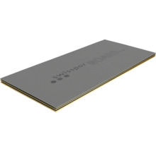 Panneau de construction Swisspor BOARD, forme rectangulaire avec surface grise structurée et logo.