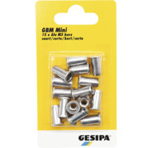 15 écrous à sertir Gesipa GBM Mini en aluminium, M5, version courte, Gesipa Logo.