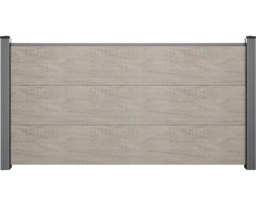 Vorgartenzaun GroJa BasicLine 180 x 90 cm Monument Oak Sichtschutzzaun-Element mit horizontalen Lamellen in Holzoptik und einem stabilen Metallrahmen.