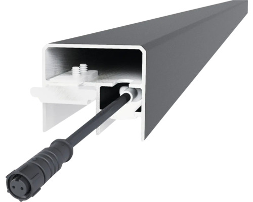 Profilé en aluminium anthracite avec câble intégré et connecteur pour systèmes d'éclairage LED.