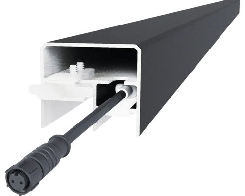 Profilé LED en aluminium pour toits de terrasse avec câble et connecteur intégrés.