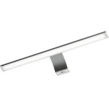 Lineare LED-Spiegelleuchte für das Badezimmer mit metallischer Halterung.