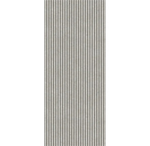Panneau acoustique avec lattes verticales et effet pierre.
