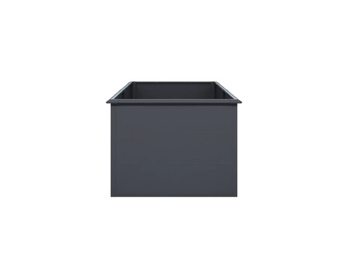 Carré potager rectangulaire en métal gris foncé.