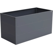 Carré potager rectangulaire en métal de couleur anthracite avec panneaux horizontaux.