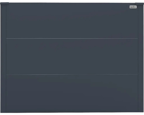 Élément de paroi anthracite Weka pour abris de jardin avec trois panneaux horizontaux, Weka Logo.