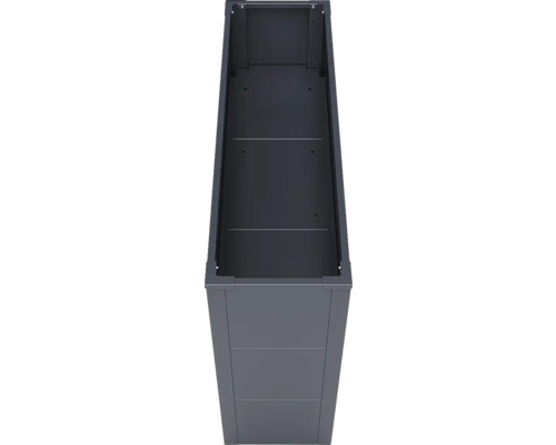 Vue de dessus de l intérieur d un bac à plantes haut et étroit en métal anthracite pour jardin.