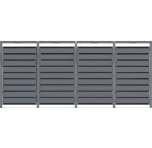 Cache-poubelle quadruple en métal avec lattes horizontales en anthracite.