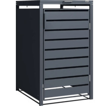 Abri pour poubelle Weka en métal avec porte à lamelles et couvercle rabattable pour une poubelle.