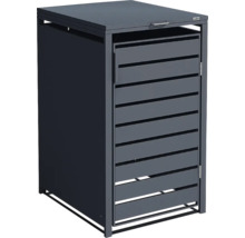 Cache-poubelle weka en bois avec couvercle rabattable et porte avant à lattes.