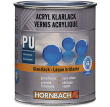 Hornbach Acryl Klarlack PU, glänzend, geruchsarm, schnelltrocknend, extra kratzfest, zertifiziert mit dem Umweltsiegel Der Blaue Engel. Hornbach Logo.