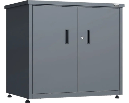 Armoire de jardin en métal Weka, anthracite, à deux portes avec serrure et pieds réglables.