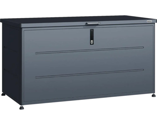 Weka Gartenbox aus Metall in Anthrazit, abschließbar, mit Griff und verstellbaren Füßen.