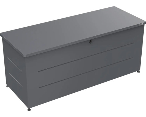 Coffre de jardin Weka en métal anthracite, verrouillable, pour le rangement de coussins.