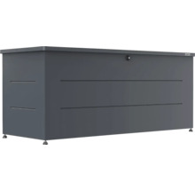 Coffre de rangement rectangulaire en métal de weka en anthracite avec serrure et rainures décoratives horizontales.