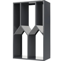 Étagère à bois de chauffage Weka en métal anthracite avec séparateurs verticaux et tablettes triangulaires.
