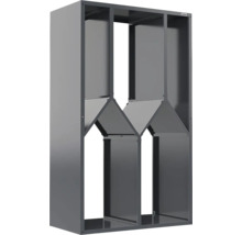 Étagère à bouteilles en métal anthracite avec compartiments en forme de losange.