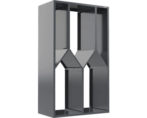 Étagère à bouteilles en métal anthracite avec compartiments en forme de losange.