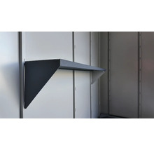 Étagère métallique gris foncé avec surface texturée, montage mural.