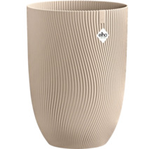 Pot de fleurs rond et haut en beige en plastique avec une structure de surface ondulée et Elho Logo.