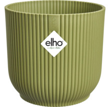 Pot de fleurs vert rond et strié en plastique pour plantes d'intérieur avec elho Logo.