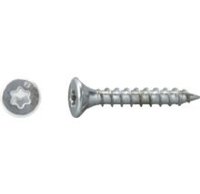 Vis à métaux à tête fraisée et empreinte en étoile, vue de côté et vue de dessus de la tête de vis.