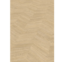 Bodenbelag in Holzoptik mit Chevron-Muster.